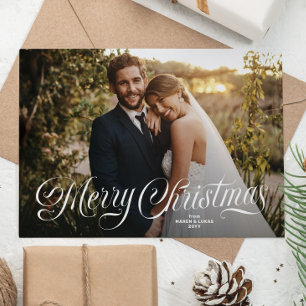 Merry Christmas stylish script simple photo Holiday Card