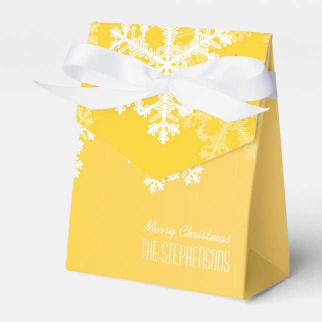Merry Christmas Stylish Yellow Snowflakes  Pattern Favour Box (Front Side)