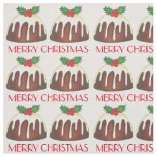 Merry Christmas Sugar Plum Pudding Holly Leaves Fabric