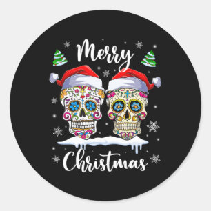 Merry Christmas Sugar Skull Santa Hat Family Xmas Classic Round Sticker