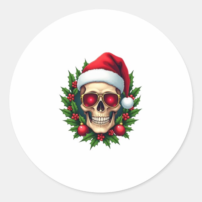Merry Christmas Sugar Skull Santa Hat Family Xmas  Classic Round Sticker (Front)