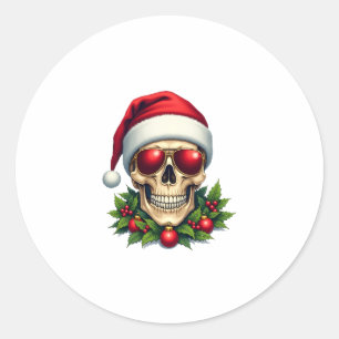 Merry Christmas Sugar Skull Santa Hat Family Xmas Classic Round Sticker