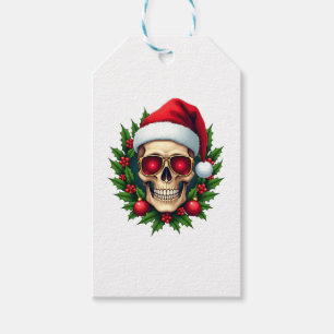 Merry Christmas Sugar Skull Santa Hat Family Xmas Gift Tags