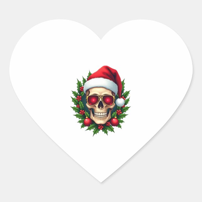 Merry Christmas Sugar Skull Santa Hat Family Xmas  Heart Sticker (Front)