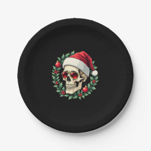 Merry Christmas Sugar Skull Santa Hat Family Xmas Paper Plate