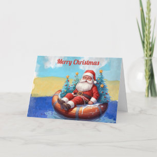 Merry Christmas Summer Beach Santa Warm Wishes Holiday Card