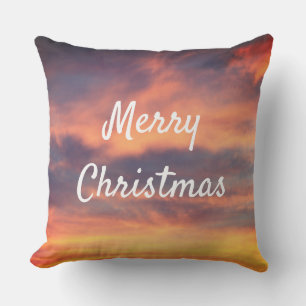 Merry Christmas Sunset Sky Clouds Nature Colourful Cushion