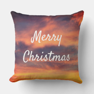 Merry Christmas Sunset Sky Clouds Nature Colourful Cushion