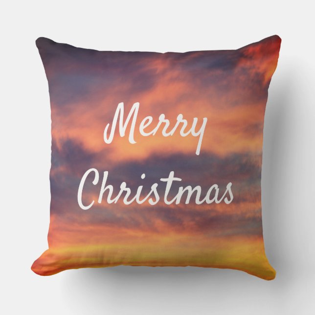 Merry Christmas Sunset Sky Clouds Nature Colourful Cushion (Front)