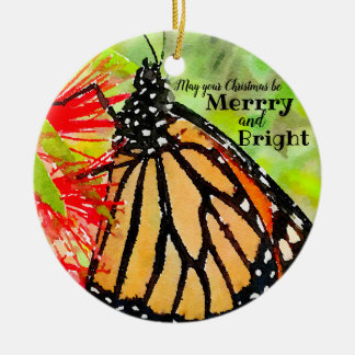 Merry Christmas Sunshine Monarch Butterfly Ceramic Ornament