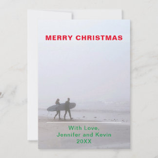 Merry Christmas Surfing Couple Photo Holiday Card