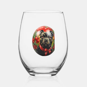 Merry Christmas Sussex Spaniel Stemless Wine Glass