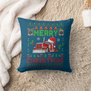 Merry Christmas Sweater Elf Reindeer Santa Trucker Cushion