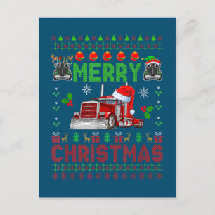 Merry Christmas Sweater Elf Reindeer Santa Trucker Postcard