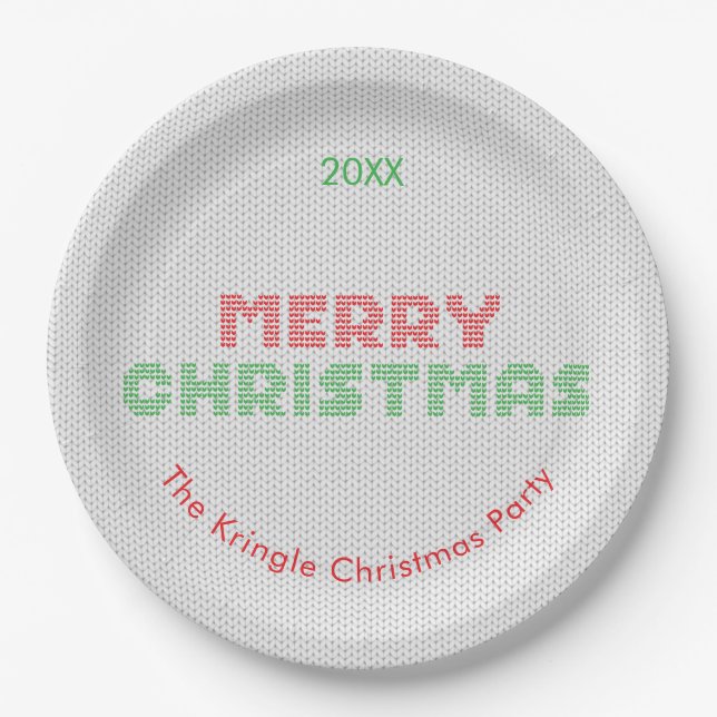 Merry Christmas Sweater Typography Paper Plate (Front)
