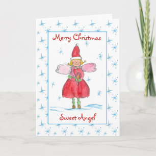 Merry Christmas Sweet Angel Kids Watercolor Holiday Card