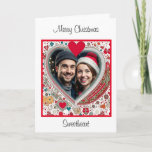 Merry Christmas Sweetheart | Christmas Photo Card<br><div class="desc">Personalised Christmas card. Red and blue heart floral frame you can personalise by adding your picture.</div>