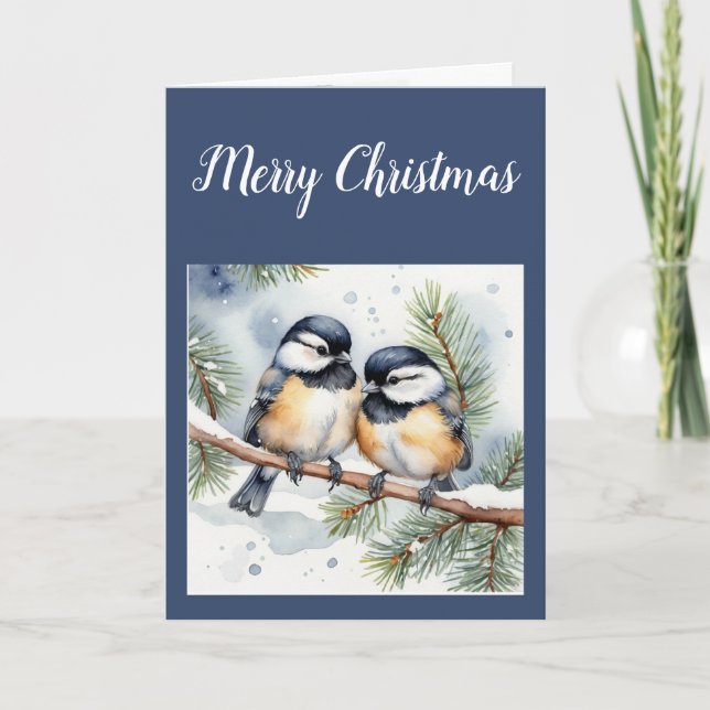 Merry Christmas Sweetheart Cute Chickadee Birds Holiday Card (Front)