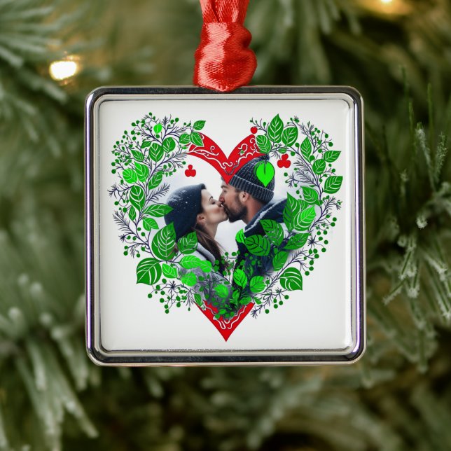 Merry Christmas Sweetheart | Heart Christmas Photo Metal Ornament (Tree)