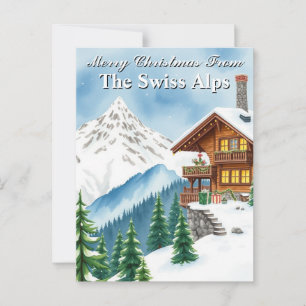 Merry Christmas Swiss Alps Snowy Chalet Mountain  Postcard