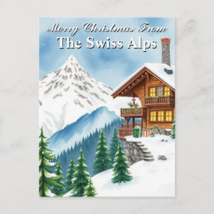 Merry Christmas Swiss Alps Snowy Chalet Mountain  Postcard