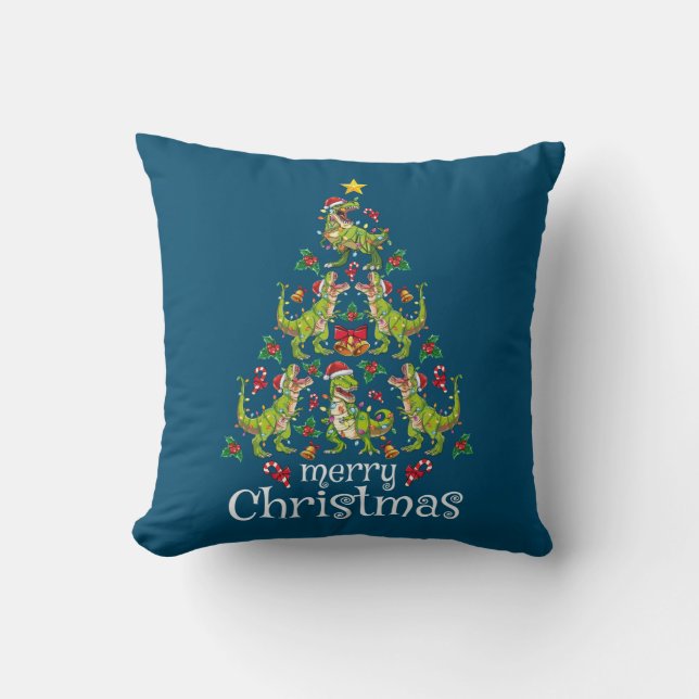 Merry Christmas T Rex Boys Kids Christmas Tree Rex Cushion (Front)
