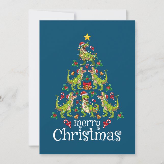 Merry Christmas T Rex Boys Kids Christmas Tree Rex Holiday Card (Front)