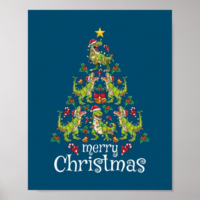 Merry Christmas T Rex Boys Kids Christmas Tree Rex Poster (Front)