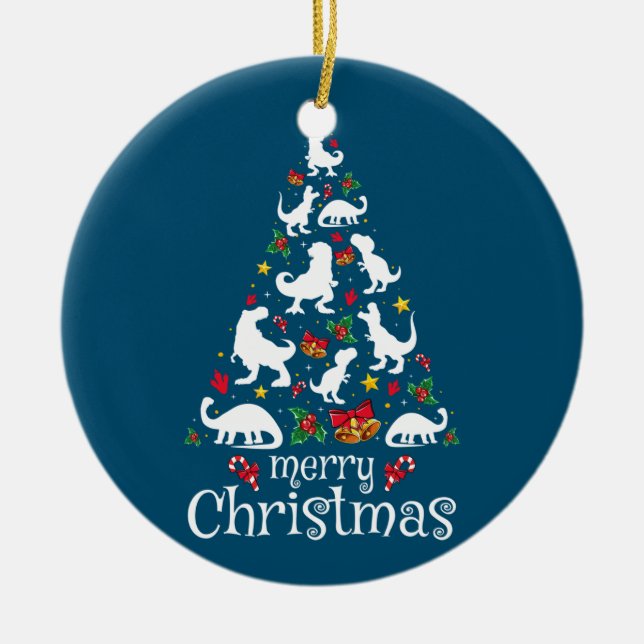 Merry Christmas T Rex Kids Boys Funny Christmas Ceramic Ornament (Front)
