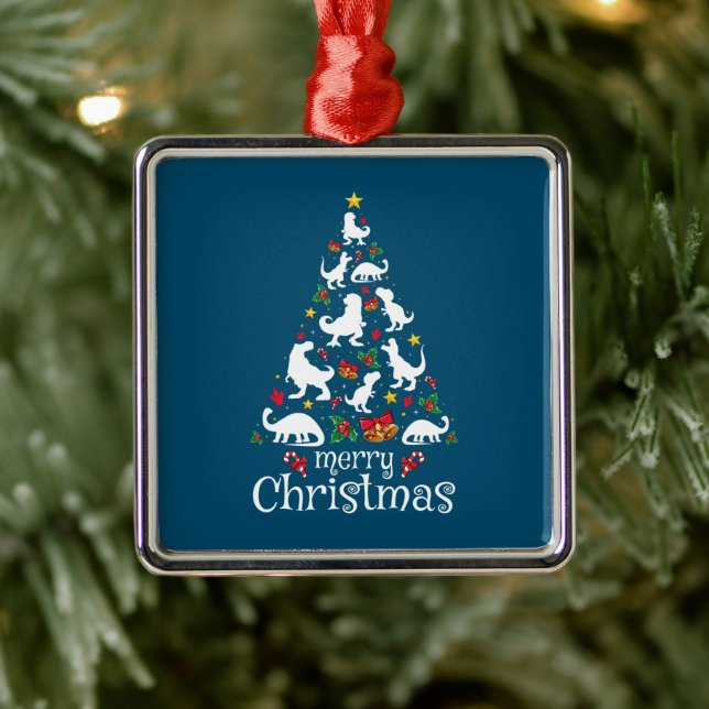 Merry Christmas T Rex Kids Boys Funny Christmas Metal Ornament (Tree)