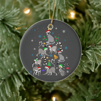 Merry Christmas T-shirt Lemur Christmas Tree Xmas Ceramic Ornament