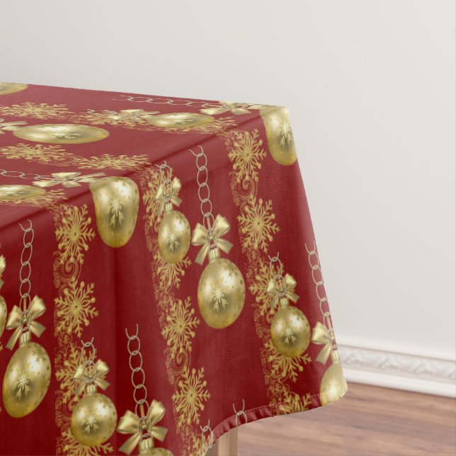 Merry Christmas Tablecloth, Gold Balls Red Tablecloth (In Situ)