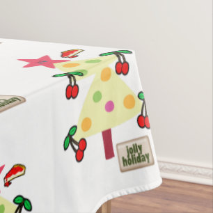 Merry Christmas Tablecloth, Jolly Holiday White Tablecloth
