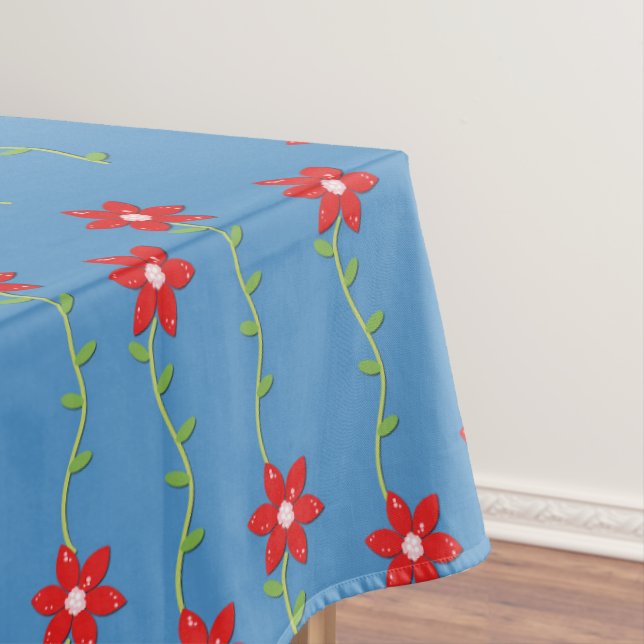 Merry Christmas Tablecloth, Poinsettia Blue Floral Tablecloth (In Situ)