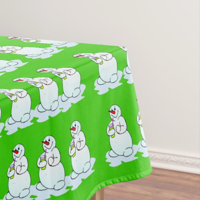 Merry Christmas Tablecloth, Thirsty Snowman Green  Tablecloth (In Situ)