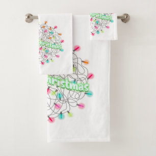 Merry Christmas Tangled Holiday Lights Bath Towel Set