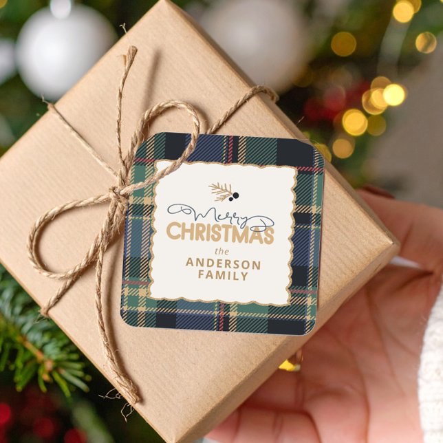 Merry Christmas Tartan Border ID1141B Square Sticker (Creator Uploaded)