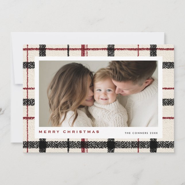 Merry Christmas Tartan Plaid Background Holiday Card (Front)