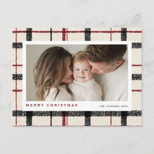 Merry Christmas Tartan Plaid Background Holiday Postcard