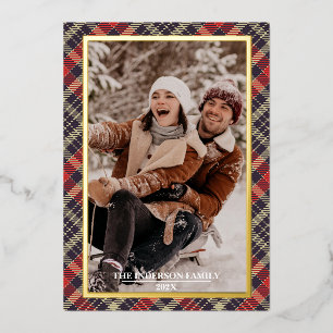Merry Christmas Tartan Plaid Card - Foil Holiday 