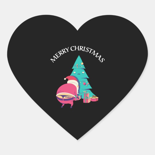 Merry Christmas tattooed Santa Claus Tree Sexy Heart Sticker (Front)