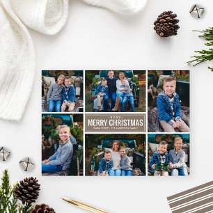 Merry Christmas Taupe Grey Photo Collage Holiday Card