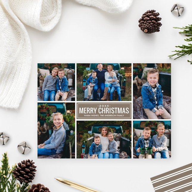 Merry Christmas Taupe Grey Photo Collage Holiday Card (Creator Uploaded)