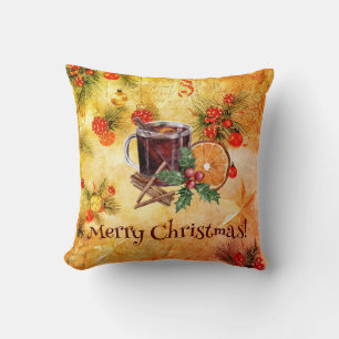 Merry Christmas Tea Cup Orange Berry Cinnamon Cushion