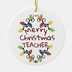 *MERRY CHRISTMAS TEACHER* CHRISTMAS LIGHTS CERAMIC ORNAMENT