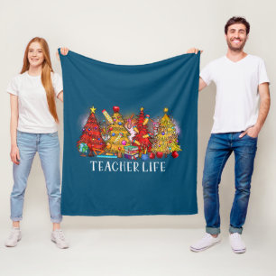 Merry Christmas Teacher Christmas Trees Tie Dye Fleece Blanket