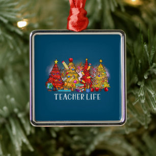 Merry Christmas Teacher Christmas Trees Tie Dye Metal Ornament
