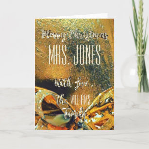 Merry Christmas Teacher Faux Gold Ribbon Holiday Card