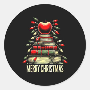 Merry Christmas, Teachers Books Teaching Xmas Tree Classic Round Sticker