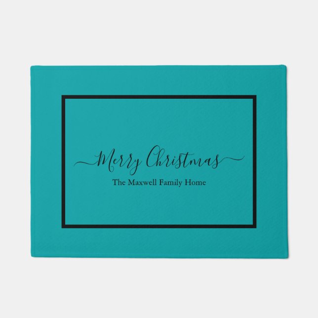 Merry Christmas teal family name  Doormat (Front)